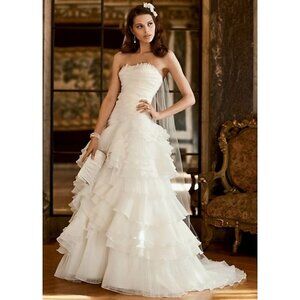 Galina Signature Women's Organza Tierred Gown W/Asymmetric Ruffles - 8